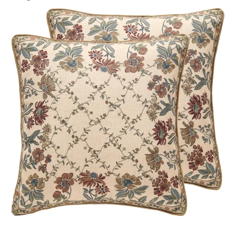 Patdrea NWT 2pk 18" Reversible Floral Linen Blend Throw Pillow Covers In Natural
